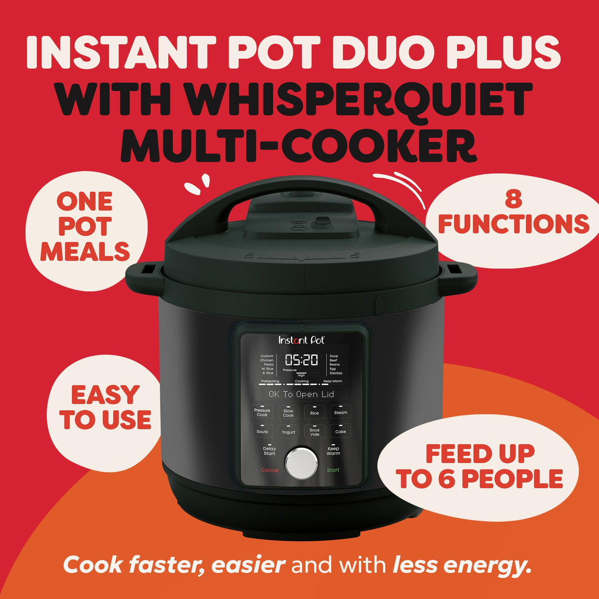 Instant Pot Duo Plus with WhisperQuiet Multi-Cooker 5.7L - Black, Electric Pressure Cooker, Slow Cooker