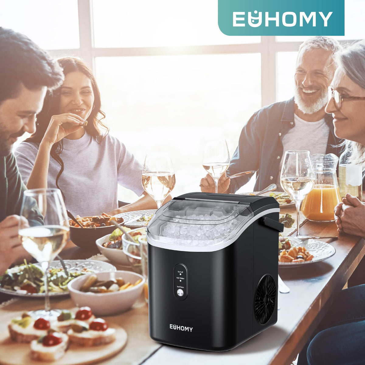 EUHOMY Nugget Ice Maker, Chewable Pellet Ice Machine with Handle, Ready in 6 Mins, 15.5kg/24H