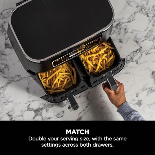 Ninja Foodi Dual Zone Digital Air Fryer, 2 Drawers, 7.6L, 4-in-1, Uses No Oil, Air Fry, Max Crisp, Roast, Reheat