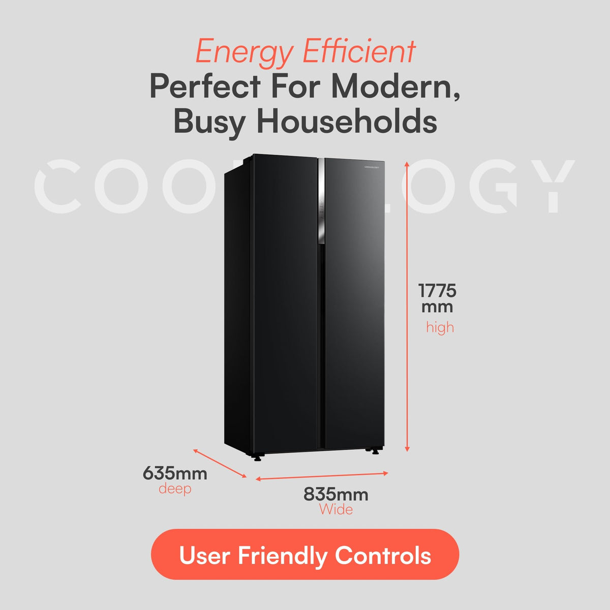 Cookology CSBS460BK 177.5cm Freestanding American Side-by-Side Fridge Freezer in Black