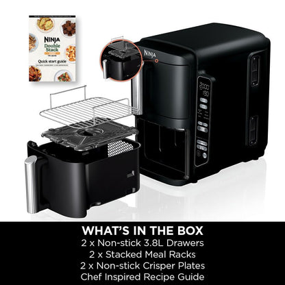 Ninja Double Stack Air Fryer, Vertical Dual Drawer Air Fryer with 4 cooking levels, 2 Drawers and 2 Racks