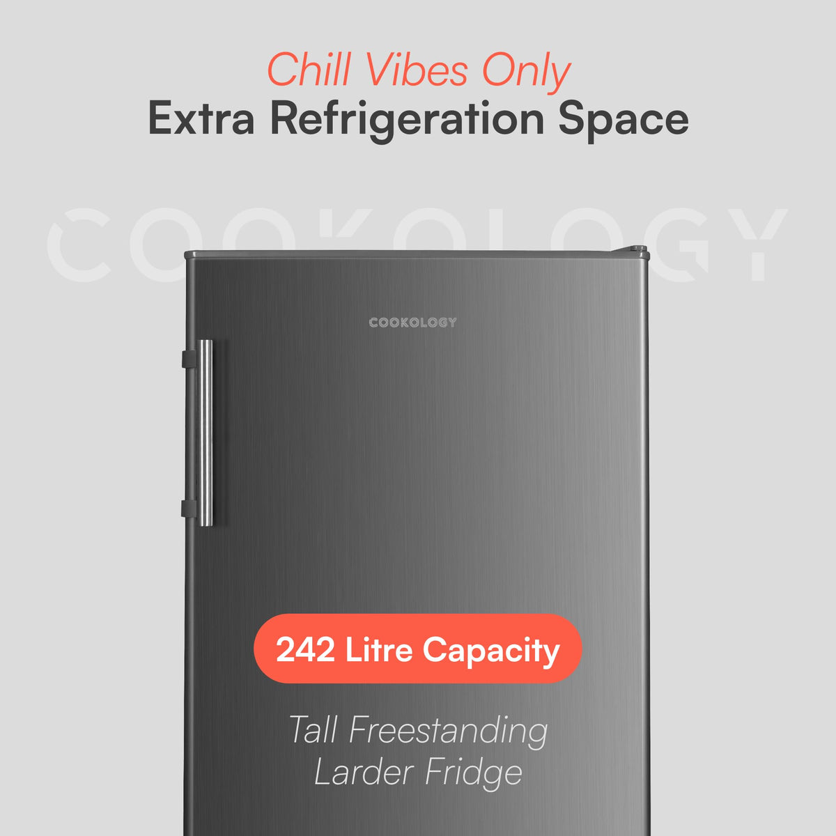 Cookology CTFR240IX Tall Freestanding Larder Fridge 240 Litre, 143cm High and 55cm