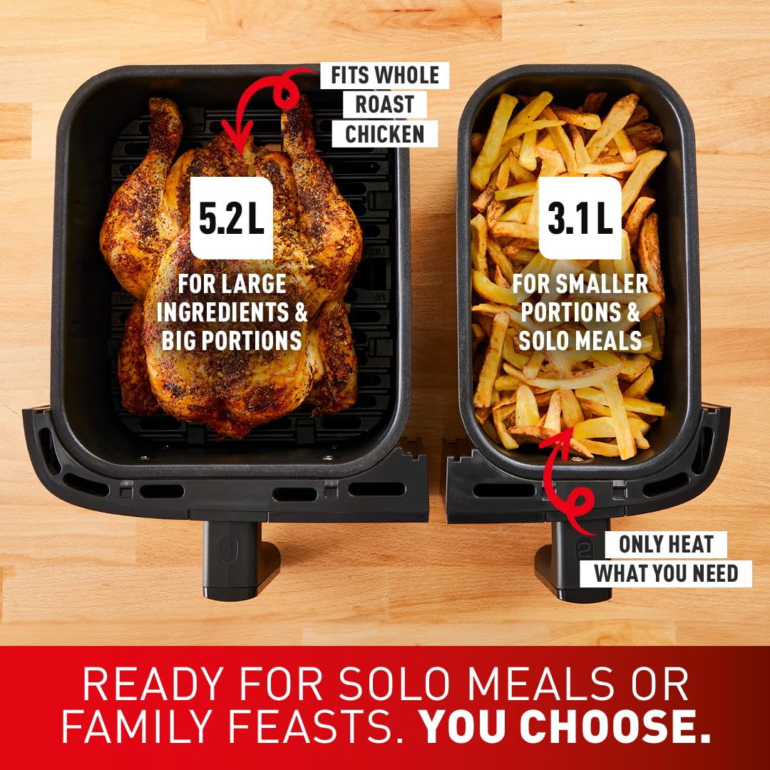 Tefal Easy Fry Dual Zone Digital Air Fryer, 2 Drawers, 8.3L, 8in1, Air Fry, Extra Crisp, Roast, Bake