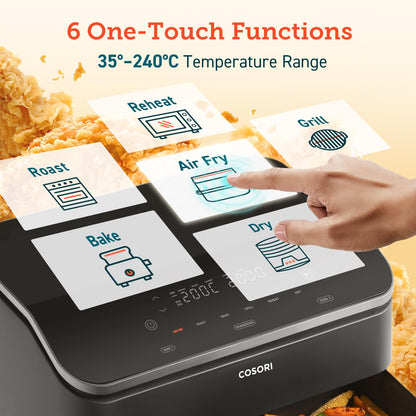 COSORI Dual Air Fryer TwinFry, 10L Flexible Capacity, Single & Double Zone Convertible, 4 Fast Heaters
