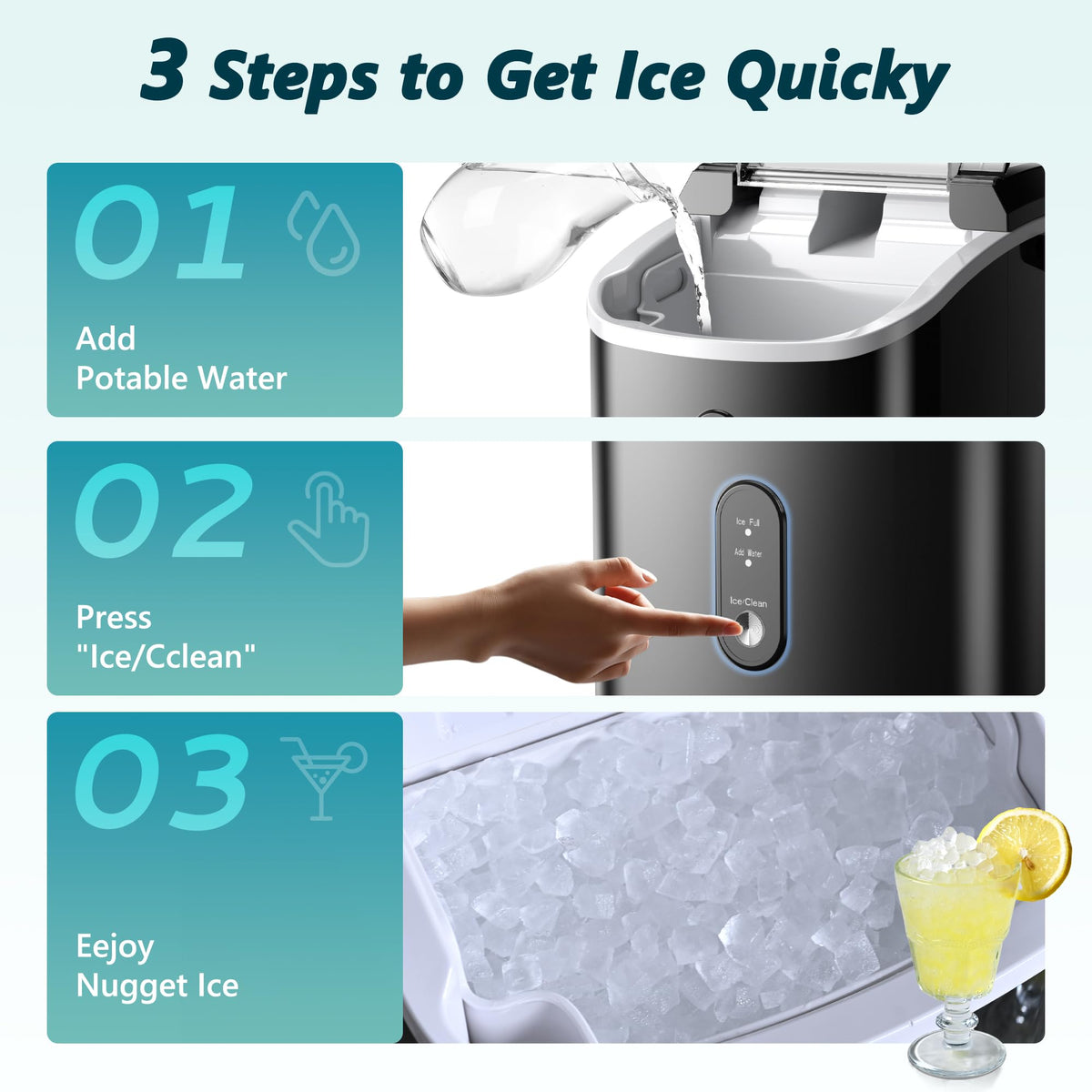 EUHOMY Nugget Ice Maker, Chewable Pellet Ice Machine with Handle, Ready in 6 Mins, 15.5kg/24H