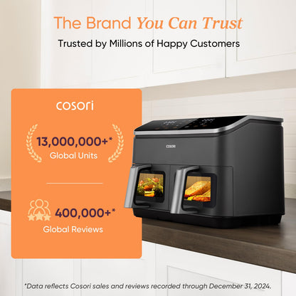 COSORI Dual Air Fryer, 8.5L Family Size, 8-In-1, Air Fry, Roast, Bake, Reheat, Dehydrate, Grill