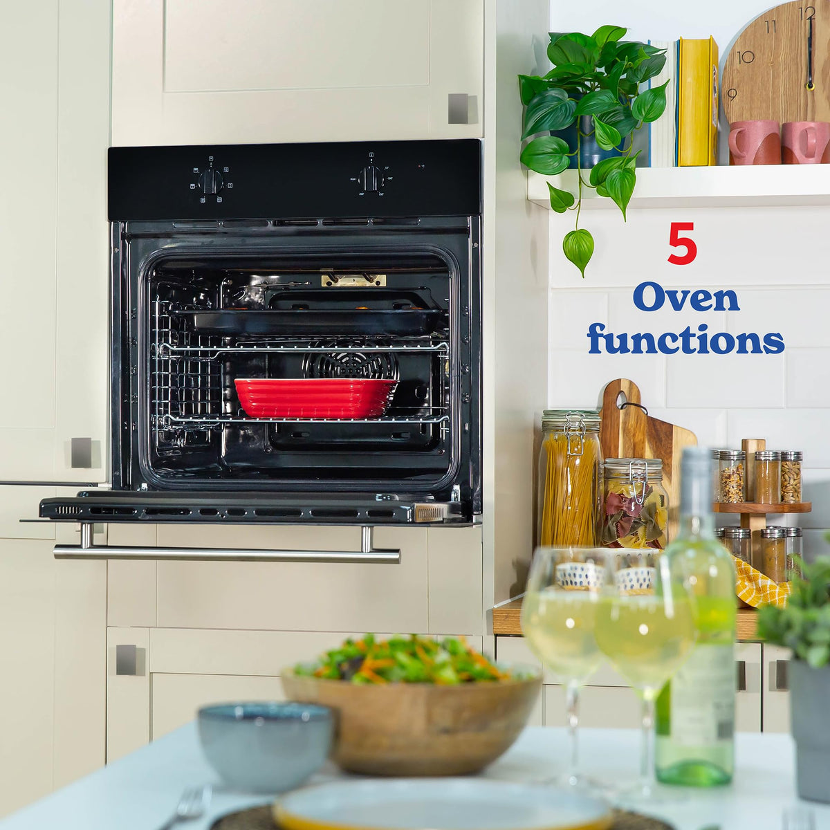 Russell Hobbs 70L, 60cm Wide, Single Electric Built-in Fan Oven and Grill in Black, 5 Oven Functions