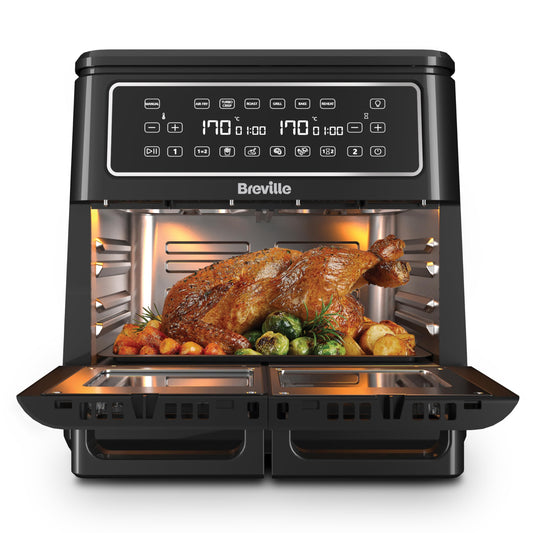 Breville Halo Flexi Air Fryer Digital Dual Air Fryer Oven 11L: Serves 10+ People FryBakeGrillRoast & Reheat 2400 W