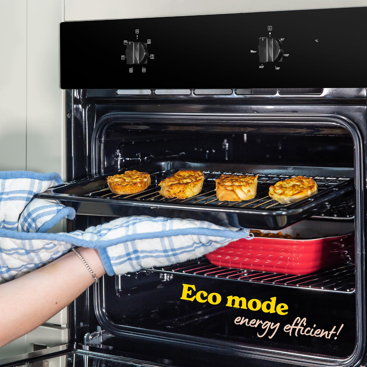 Russell Hobbs 70L, 60cm Wide, Single Electric Built-in Fan Oven and Grill in Black, 5 Oven Functions